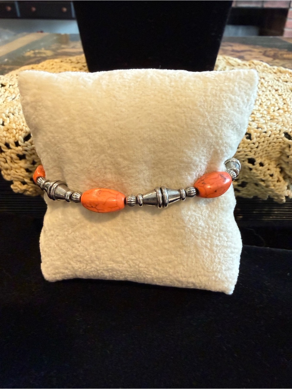 Orange Bead and Silver-Tone Bracelet - Women Jewelry